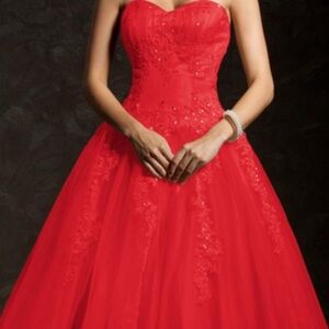Red Strapless Lace Prom Ball Gown – Formal Evening Dress